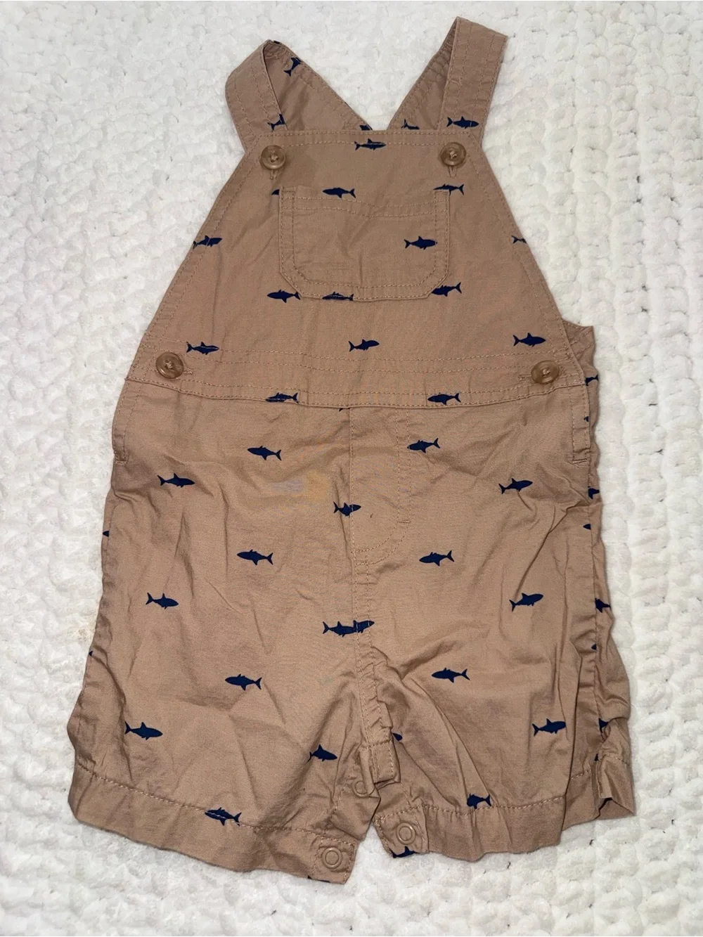 Carter's Navy Polo and Tan Shark-Print Overalls